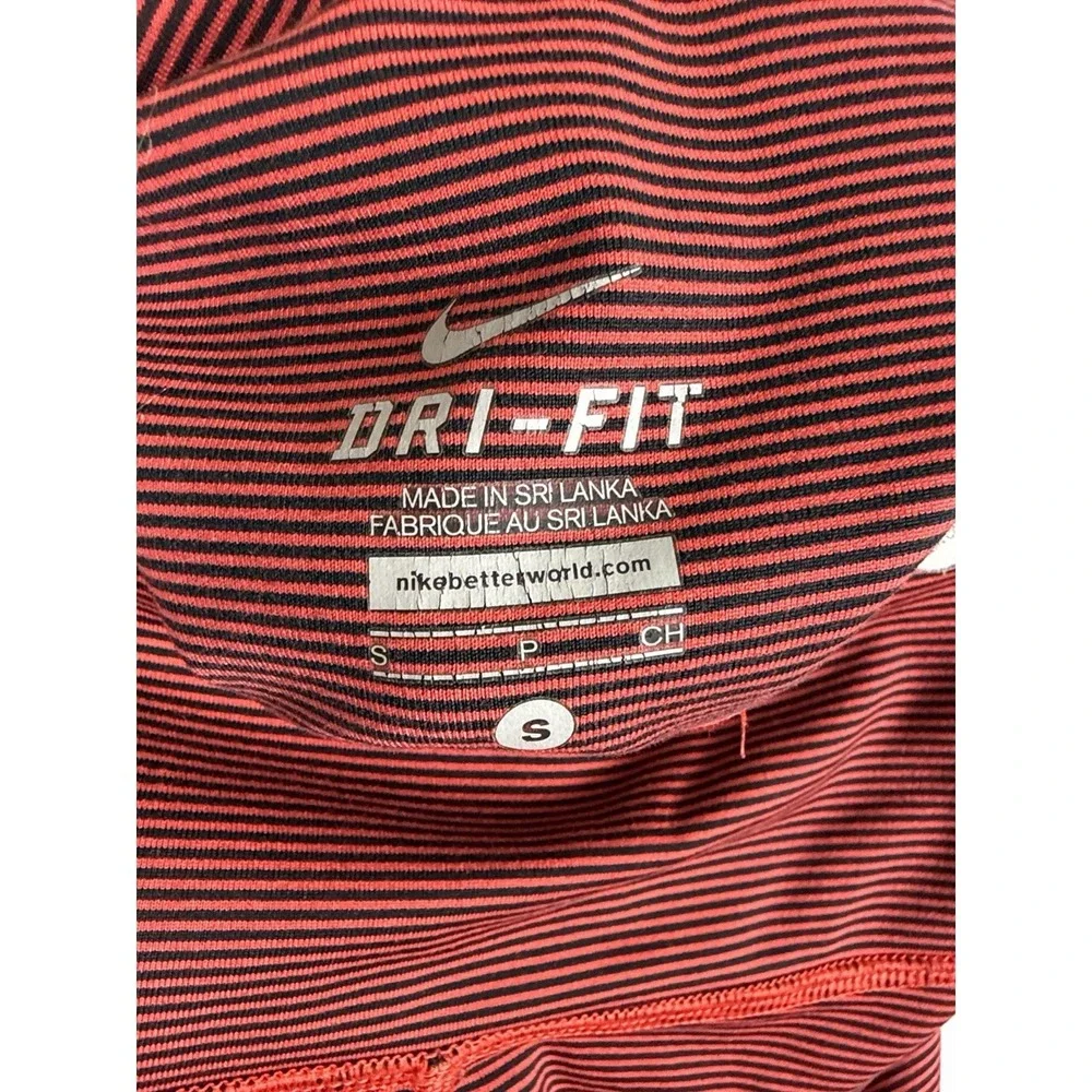 Nike Dri-FIT Foldover Capri Leggings Women's Small Red Black Striped Athletic